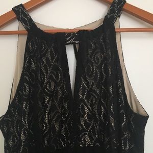 Lined Cocktail Maxi Dress w/Black Lacy Overlay